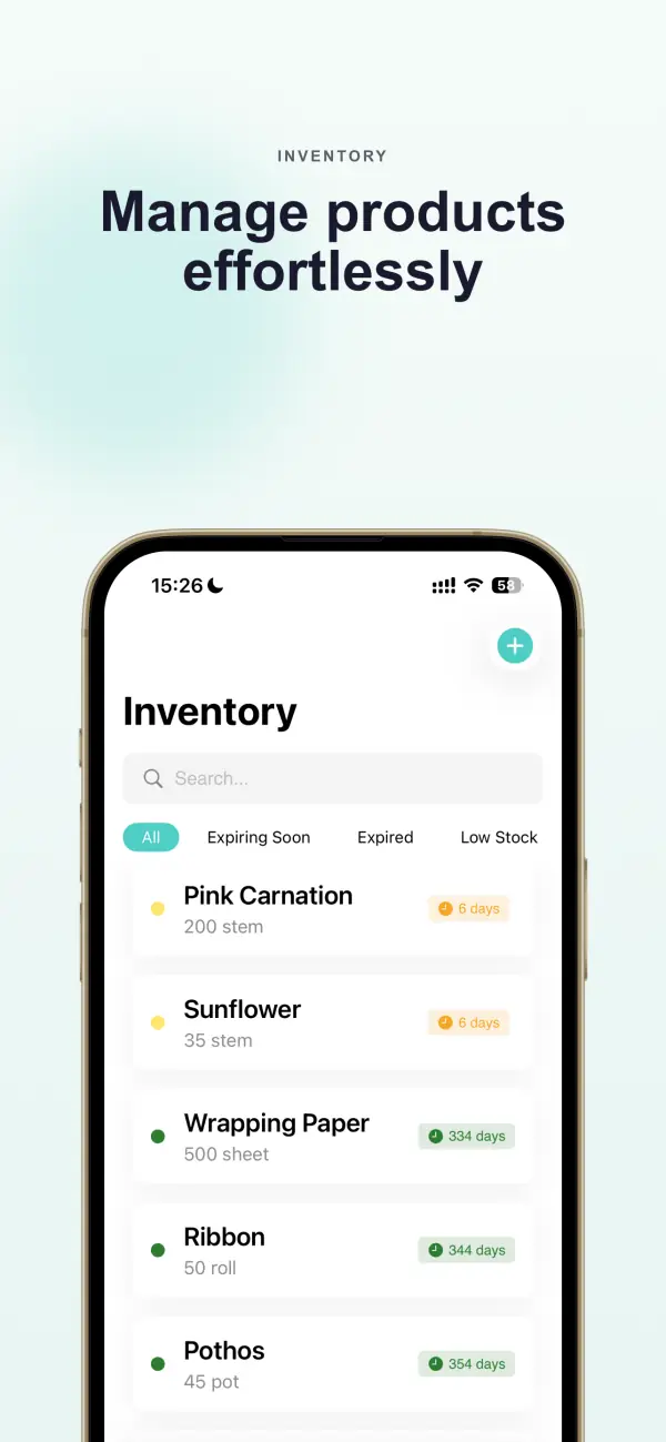 Freshlytics 应用截图：库存列表